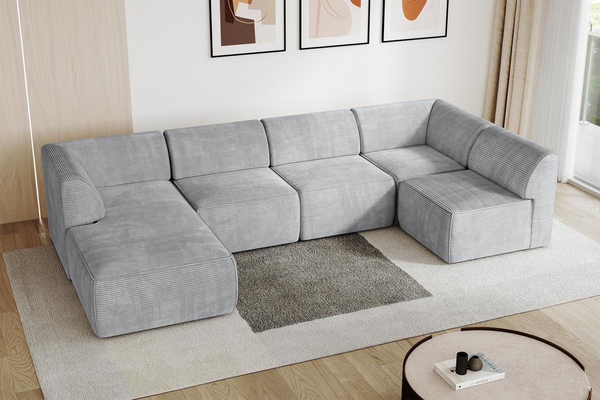 WOHNLANDSCHAFT Ottomane Links MOVO-L 345x180x78 cm Grau Cord - Grau, Holzwerkstoff/Kunststoff (345/78/180cm) - ALTDECOR