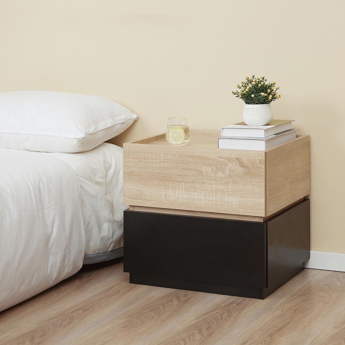 NACHTTISCH mit Schublade, Schwarz+Natur 50 x 40 x 47,5 cm - Schwarz, Holzwerkstoff (40/47.5/50cm) - HOMCOM