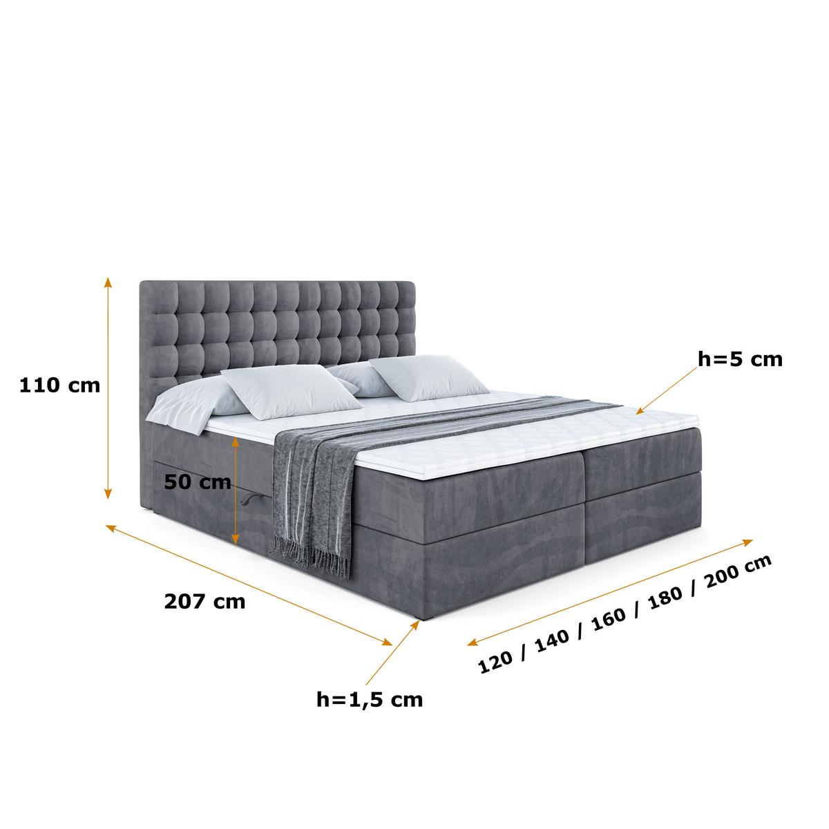 BOXBETT mit H4-Matratze und Lattenrost - VIONE - 140x200 Dunkelgrau - Dunkelgrau, Holzwerkstoff (140/200cm) - ALTDECOR