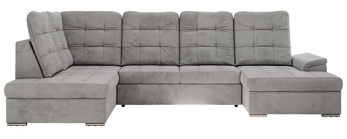 WOHNLANDSCHAFT MADRITO U - Hellgrau Velorus - Links - Silberfarben/Hellgrau, Textil/Metall (204/89/323cm) - MKS