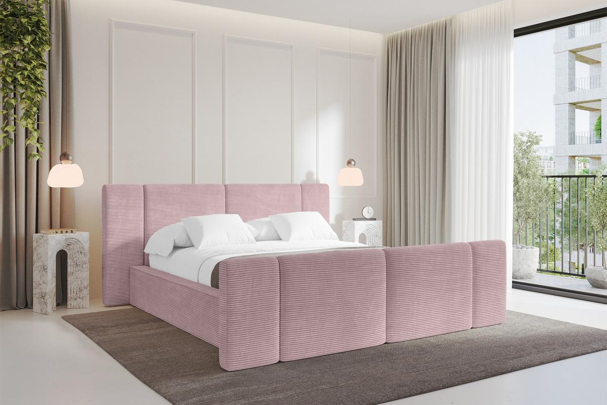 POLSTERBETT mit Bettkasten, Fußteil und Lattenrost, Bett mit Matratze H3/H4 - RIVO-Z 180x200 Rosa - Rosa, Holzwerkstoff/Textil (180/200cm) - ALTDECOR