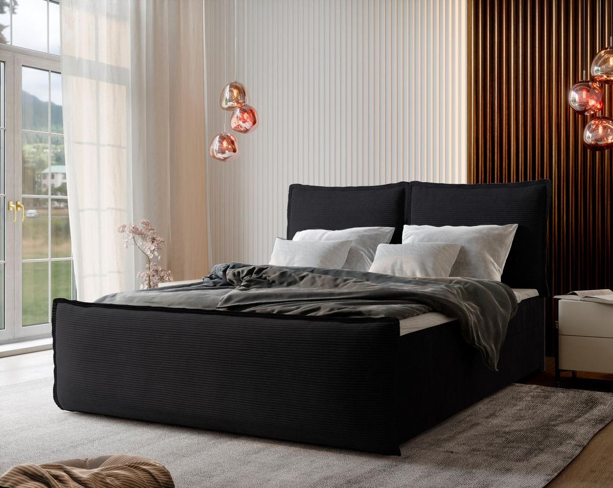 BOXBETT MONTA 140x200 cm mit Matratze und Topper - Schwarz - Schwarz, Holz (140/200cm) - MASSENO
