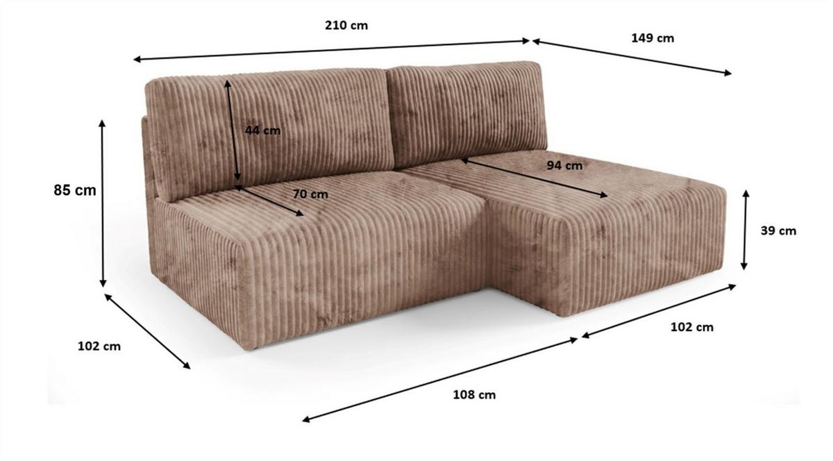 ECKSOFA Natalia Xs - Grün, Holzwerkstoff/Textil (210/149cm) - Fun Möbel