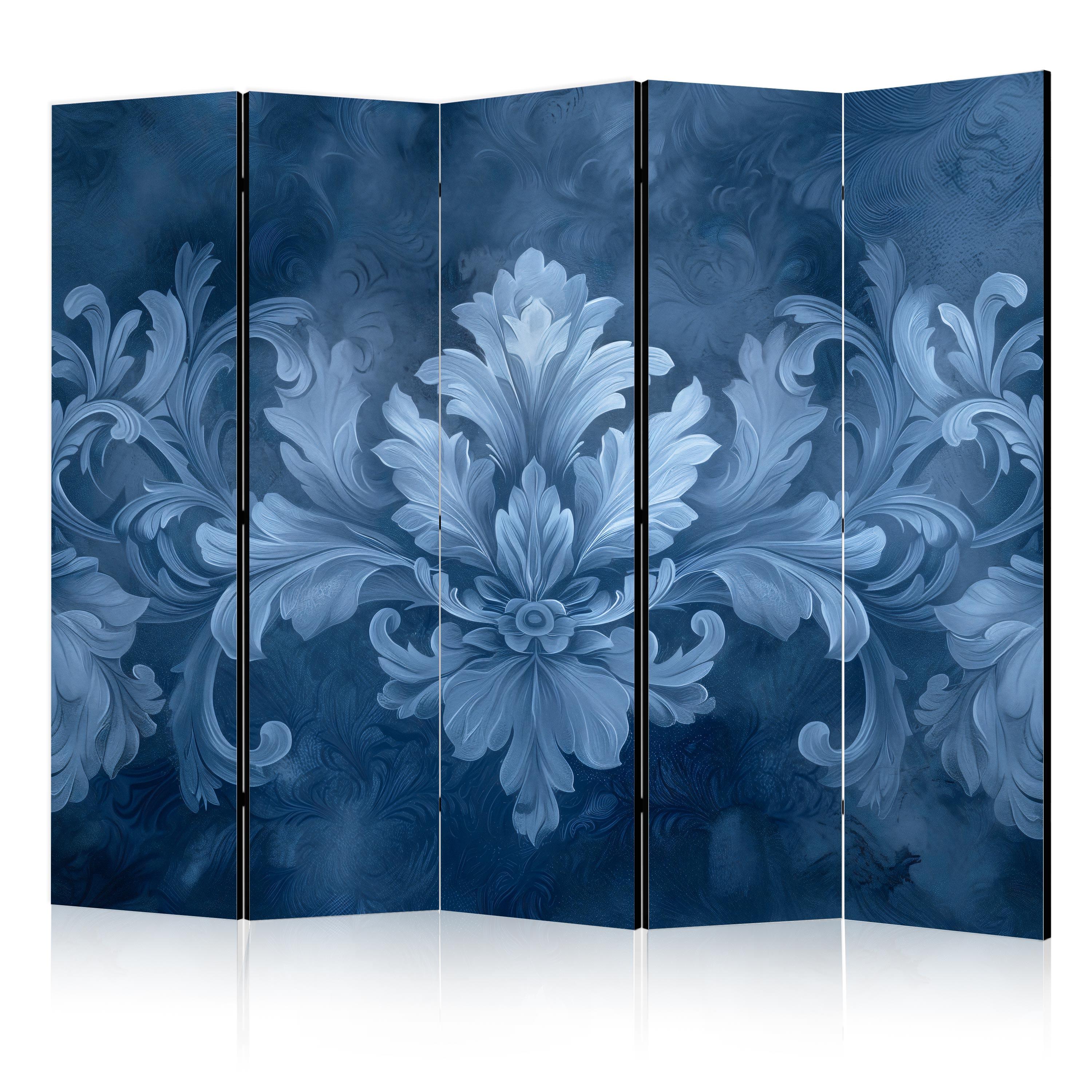 PARAVENT 5-tlg 225x172 cm Blaue Ornamente - Blau, Holz/Textil (225/172/3cm) - Muralo