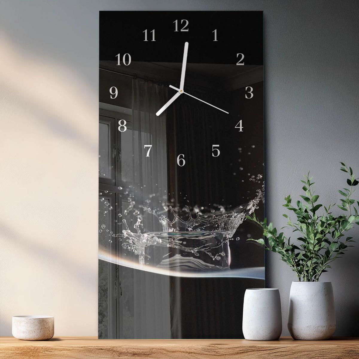 WANDUHR aus Glas 30x60 cm - Wasser - Schwarz, Glas (30/60/0.4cm) - TULUP