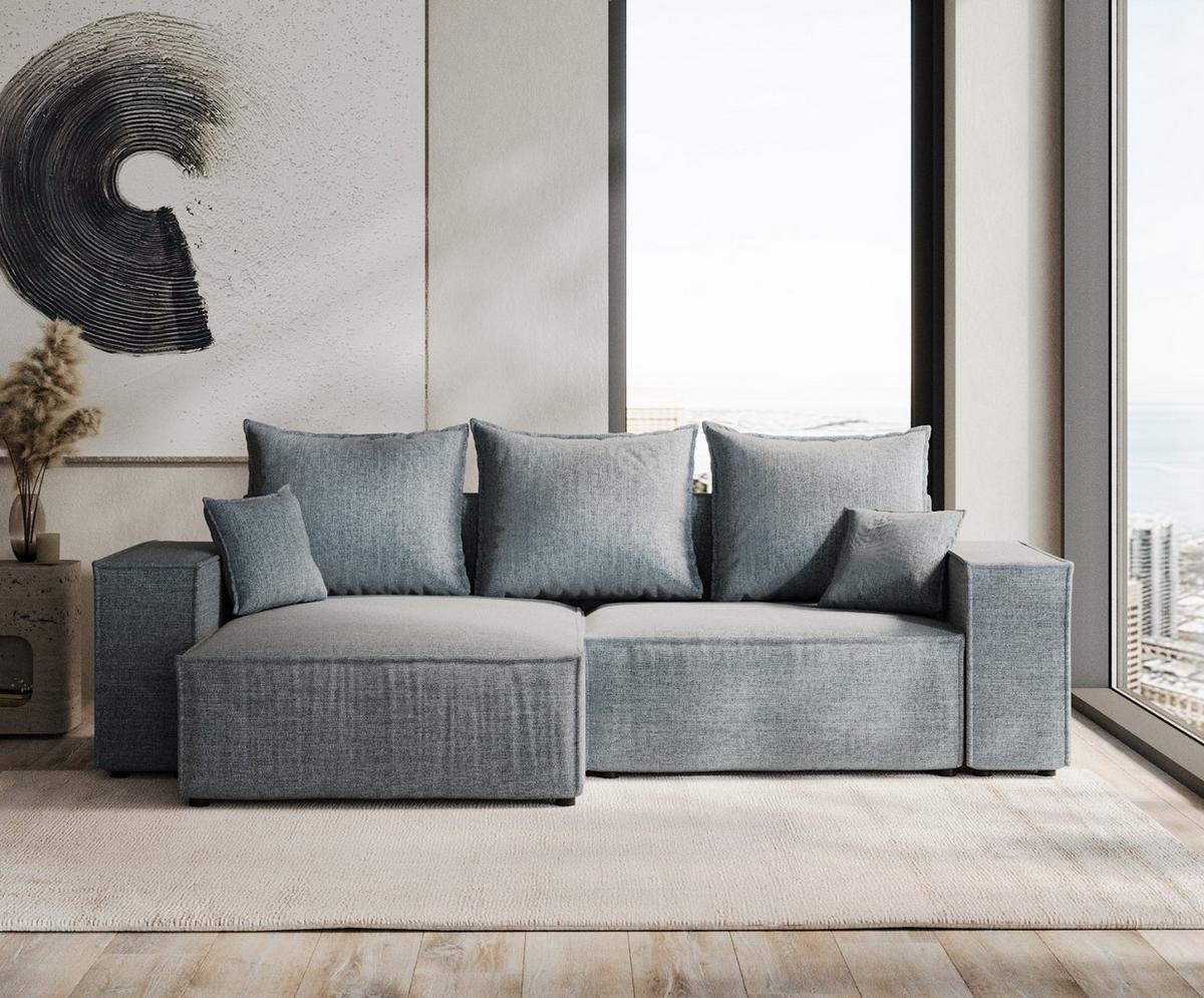 ECKSOFA SENSO mit Schlaffunktion Blaugrau im City Stoff - Blaugrau/Schwarz, Holz/Holzwerkstoff (255/148cm) - AltaBeds