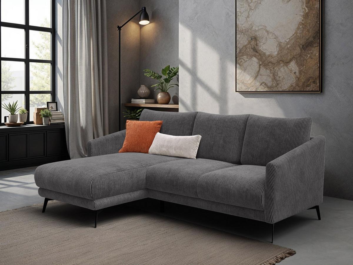 ECKSOFA VILT 3-Sitzer, dunkelgrau - Dunkelgrau/Schwarz, Holzwerkstoff/Textil (221/156cm) - Wozimo