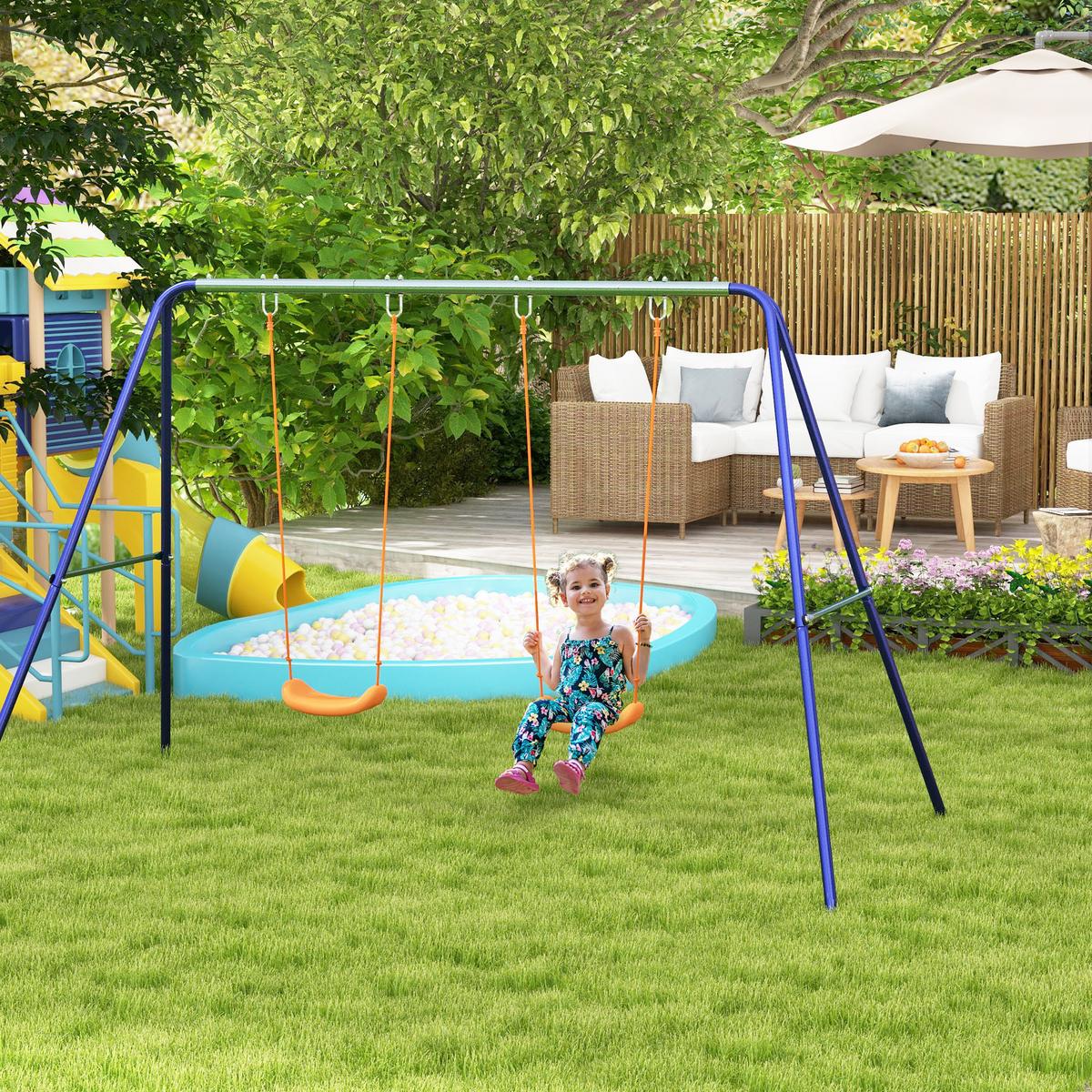 KINDERSCHAUKEL-SET Schaukelgestell mit 2 Schaukeln, Schaukelgerüst für 3-8 Jahre - Multicolor, Kunststoff/Metall (160/269cm) - Outsunny