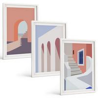 BILDER SET 3er Set - 40x60 cm Weißer Rahmen - Minimalistische Architekturillustrationen - Weiß, Kunststoff (40/60cm) - TULUP