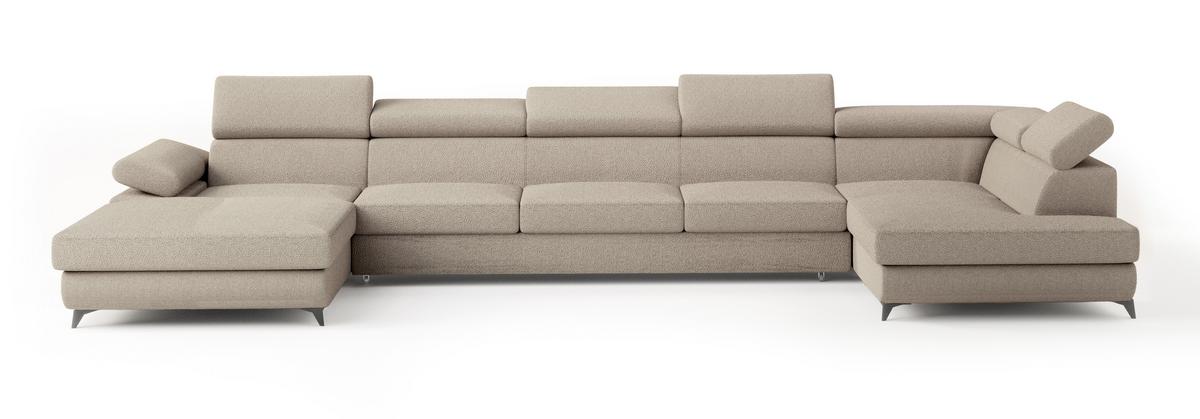 WOHNLANDSCHAFT MONTIVA Beige Boucle-Stoff mit Schlaffunktion - Beige, Holz (410/89/190cm) - MASSENO