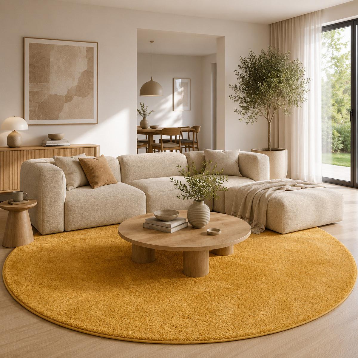 HOCHFLOR LANGFLOR TEPPICH SUPER SOFT MELIA RUND - Currygelb, Textil (120/120cm) - Pergamon