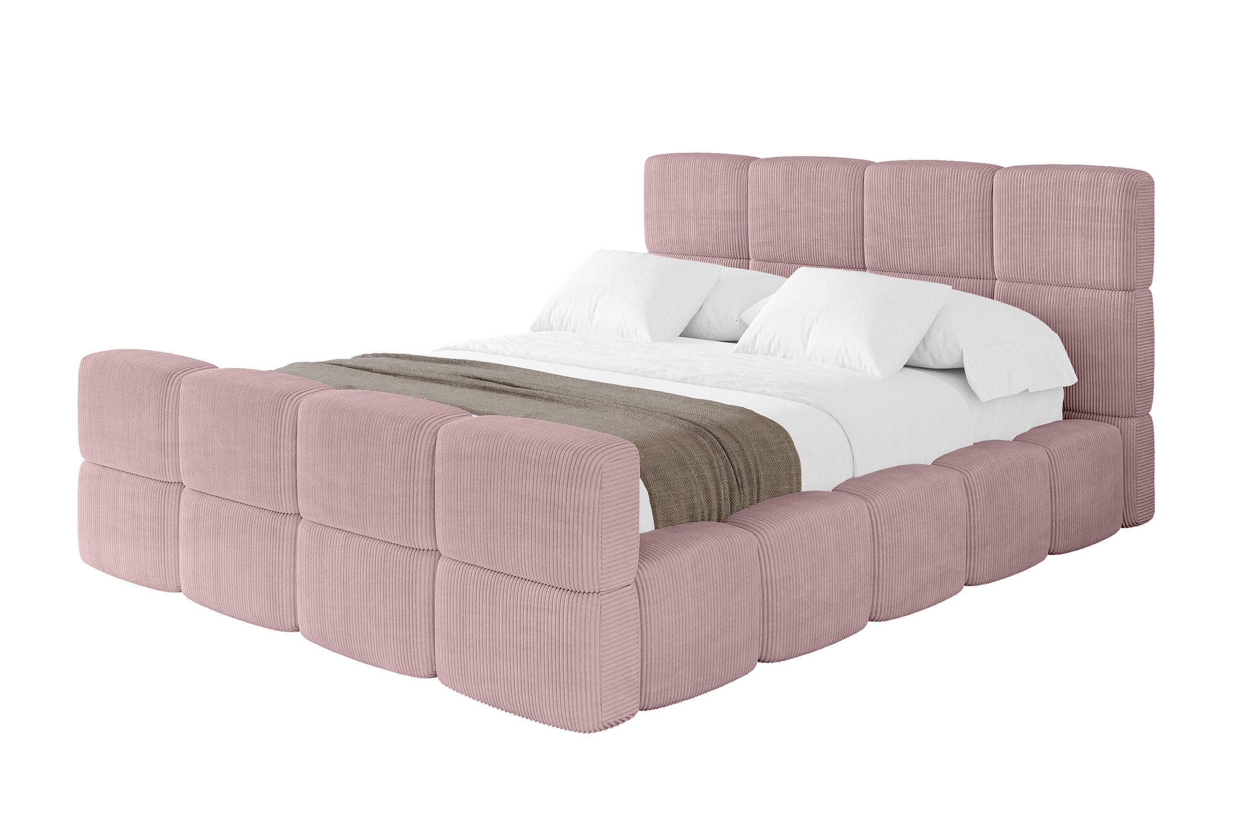 POLSTERBETT mit Bettkasten und Lattenrost, Bett mit Matratze H3/H4, Kopfteil, Boxbett, Doppelbett mit Stauraum - NATA-Z 160x200 Rosa - Rosa, Holzwerkstoff/Textil (160/200cm) - ALTDECOR