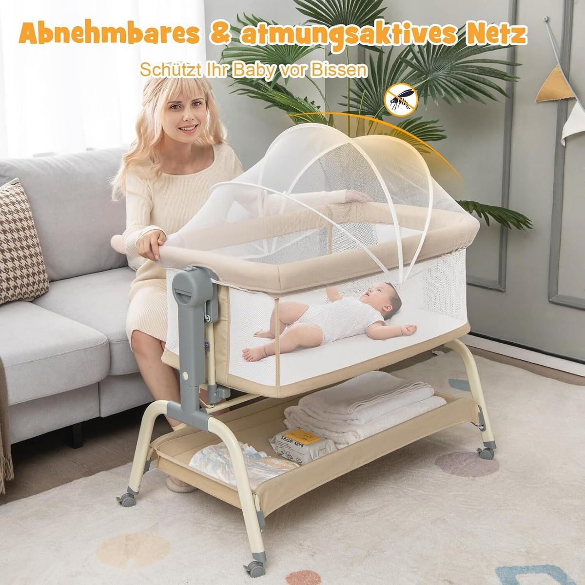 BABYWIEGE faltbar beige - Beige, Textil - COSTWAY