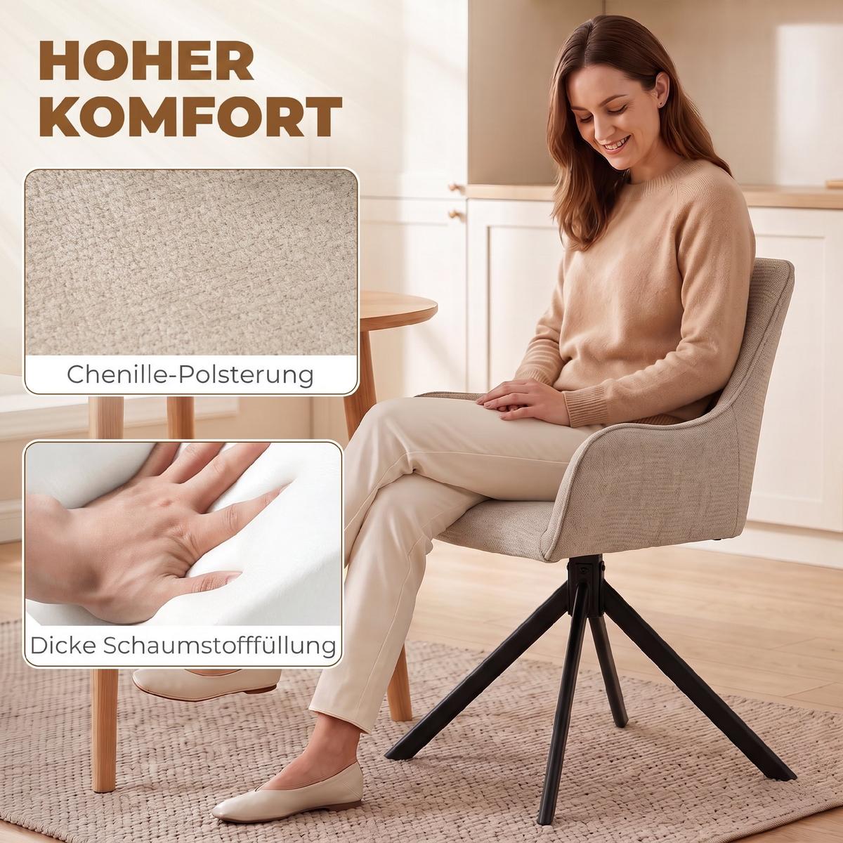 ESSZIMMERSTÜHLE 2er Set Polyester Metall Beige - Beige/Schwarz, Textil/Metall (55/82/60cm) - HOMCOM