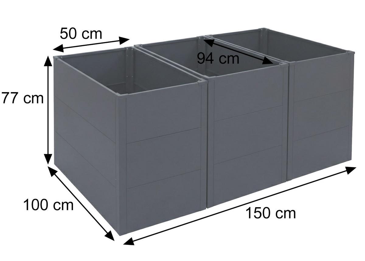 HOCHBEET 3ER-SET Grau 3er-Set-Set - Grau, Metall (150/77/100cm) - MCW