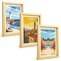 BILDER SET 3er Set - 20x30 cm Goldrahmen - Ansichten von Orten am Meer und von Städten - Goldfarben, Kunststoff (20/30cm) - TULUP