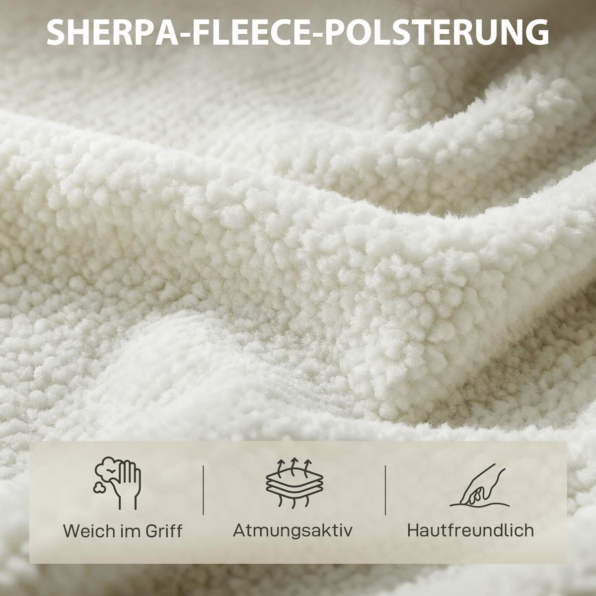 RELAXSESSEL mit Sherpa-Fleece Metallbeinen in Holzoptik Weiß - Eukalyptusholzfarben/Creme, Holz/Textil (67/71/67cm) - HOMCOM