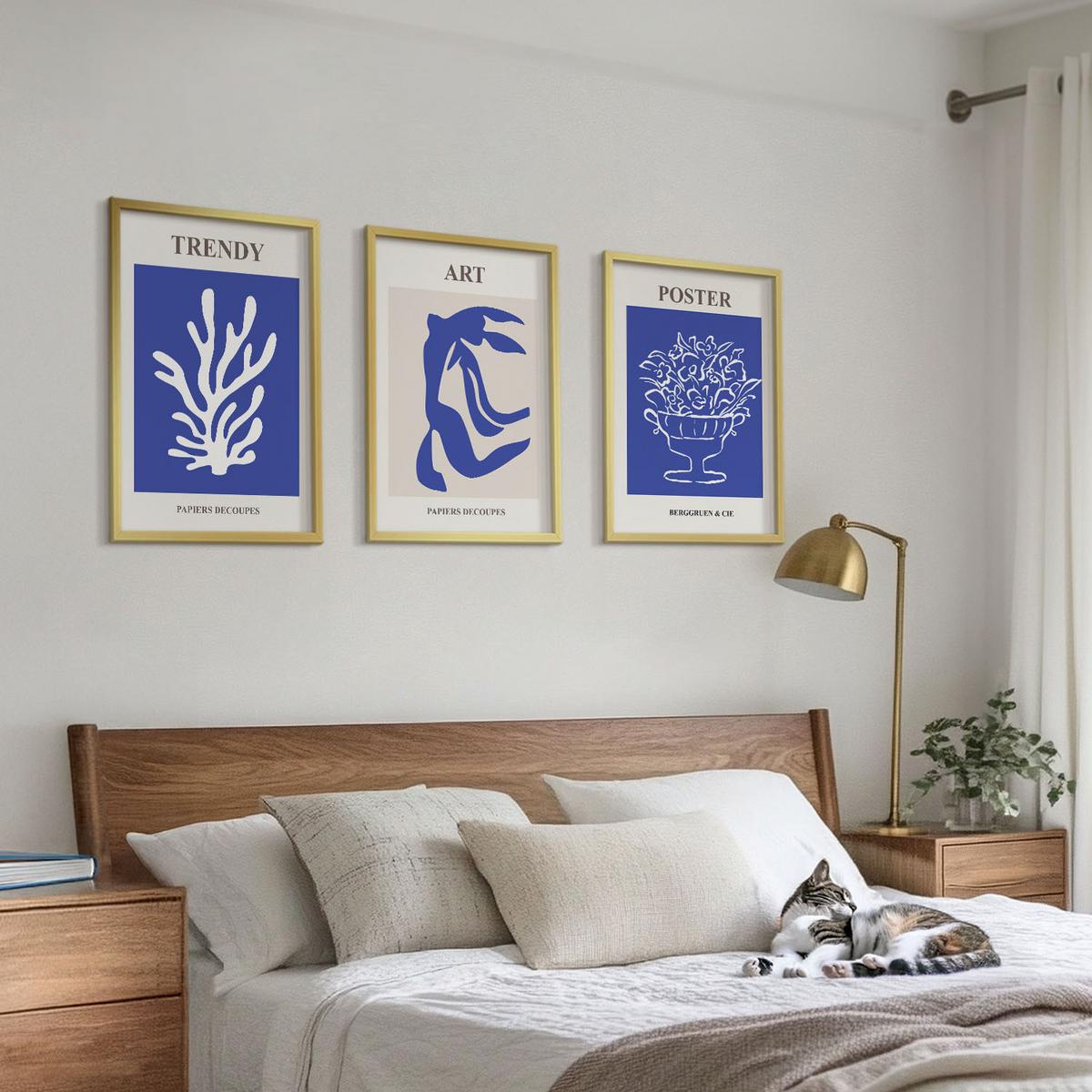 BILDER SET 3er Set - 40x60 cm Goldrahmen - Matisses abstrakte Plakate - Goldfarben, Kunststoff (40/60cm) - TULUP