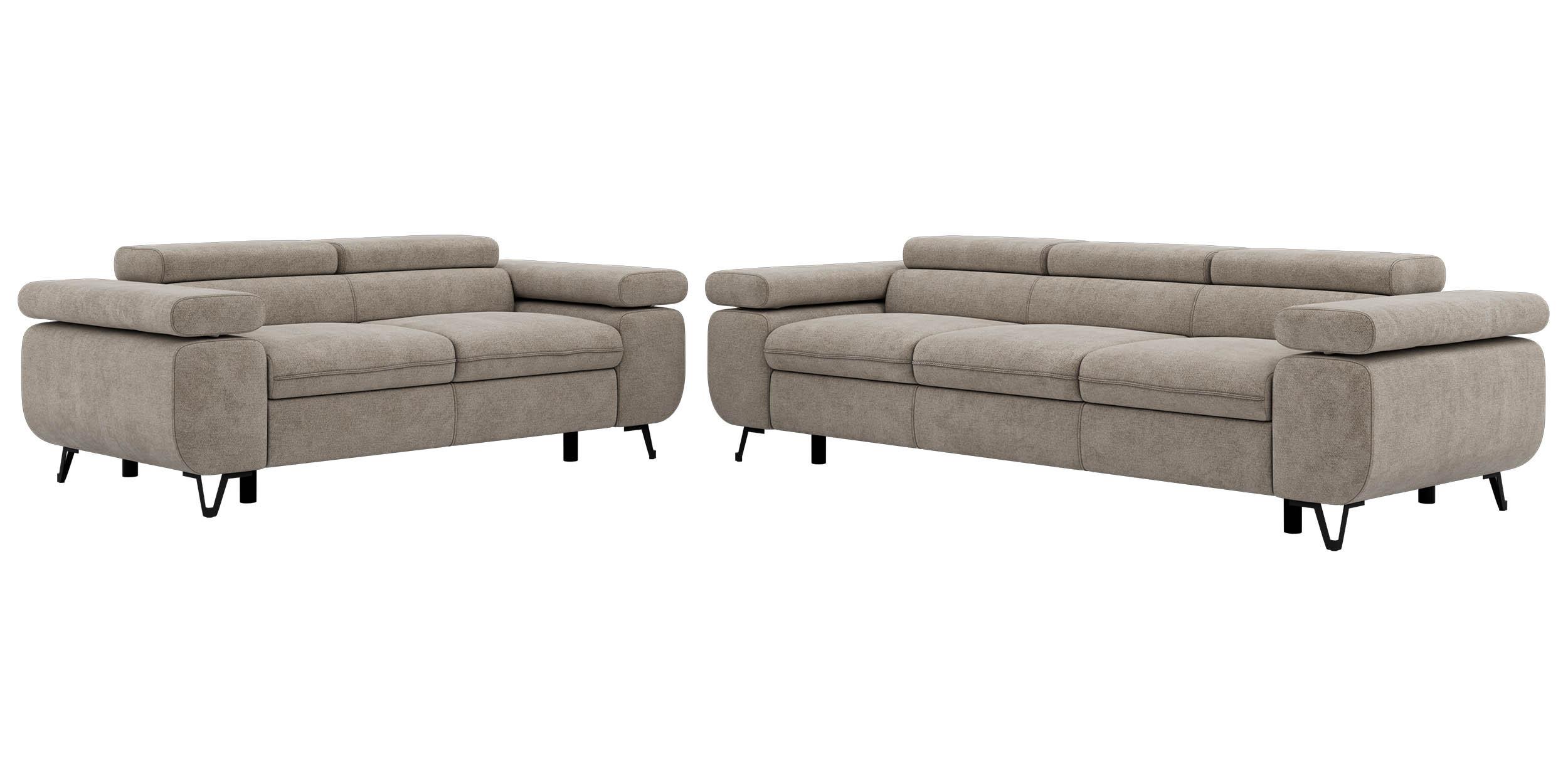SITZGARNITUR PETER 2+3 - Greige Stukture - Greige/Schwarz, Textil/Metall (262/76/99cm) - MKS
