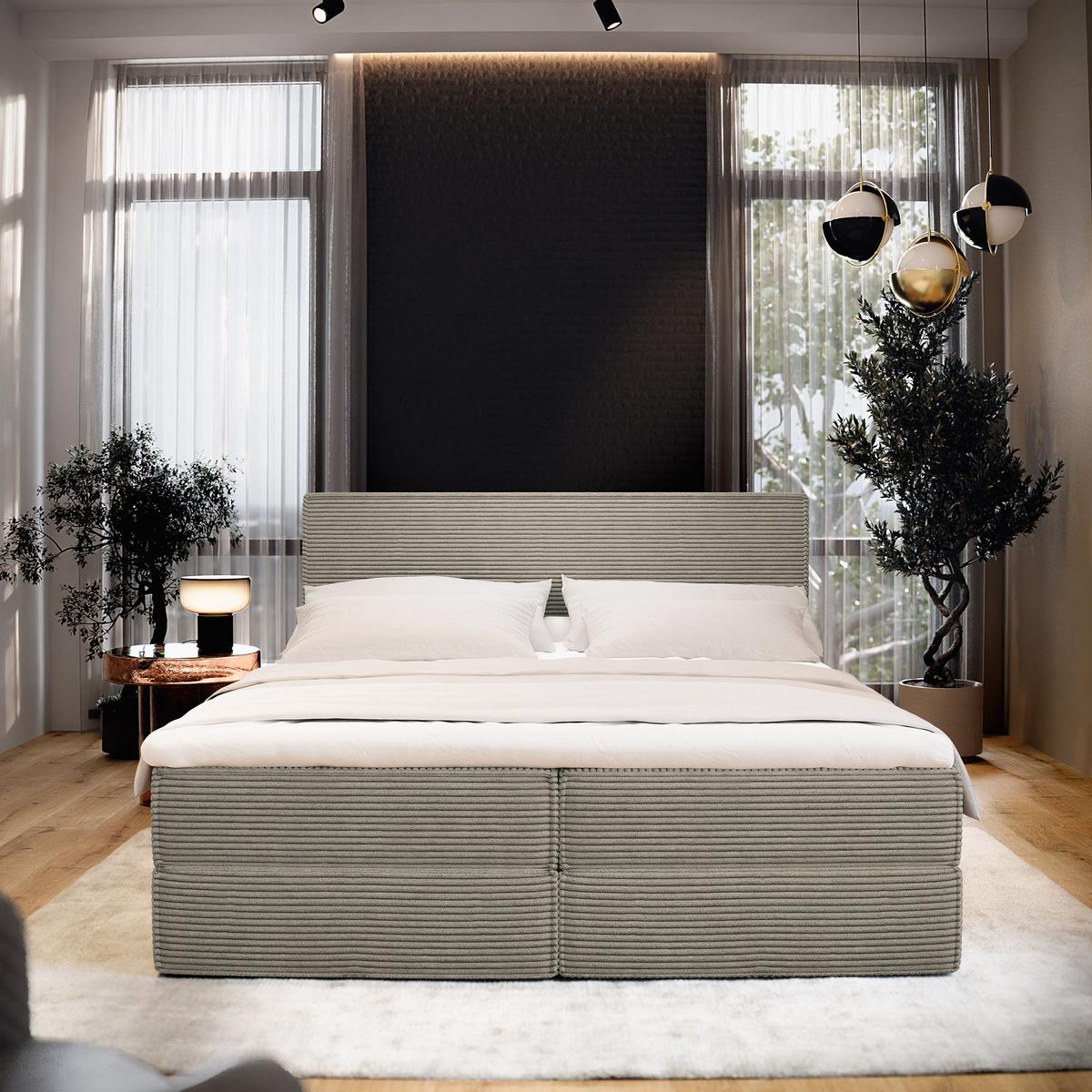 BOXBETT PELLIO 160x200 cm mit Matratze und Topper - Beige - Beige, Holz (160/200cm) - MASSENO
