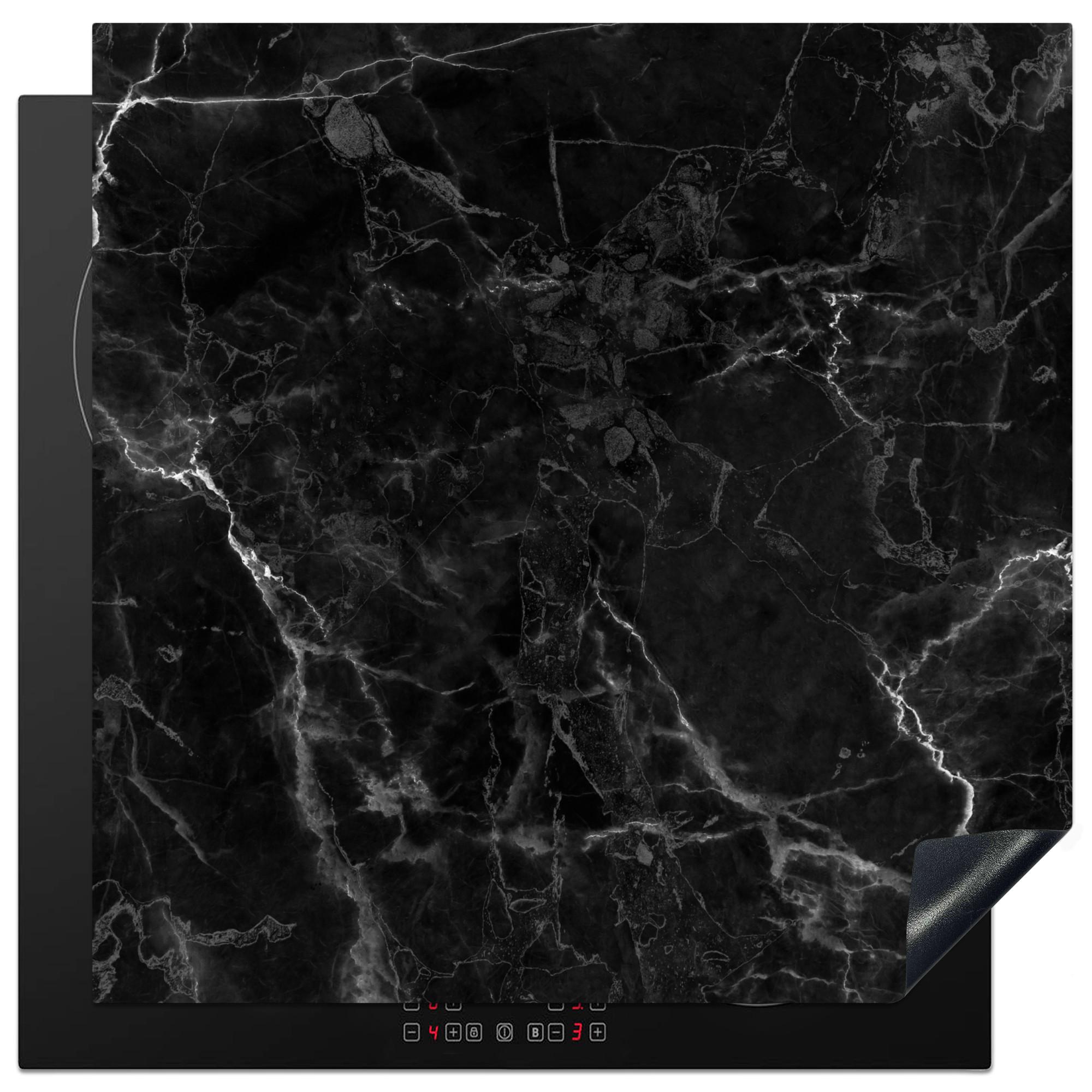 HERDABDECKPLATTE Marmor - Schwarz - Weiß - Textur - Marmoroptik Induktionsmatte 78x78 cm - Silberfarben, Kunststoff (78/78/0.2cm) - MuchoWow