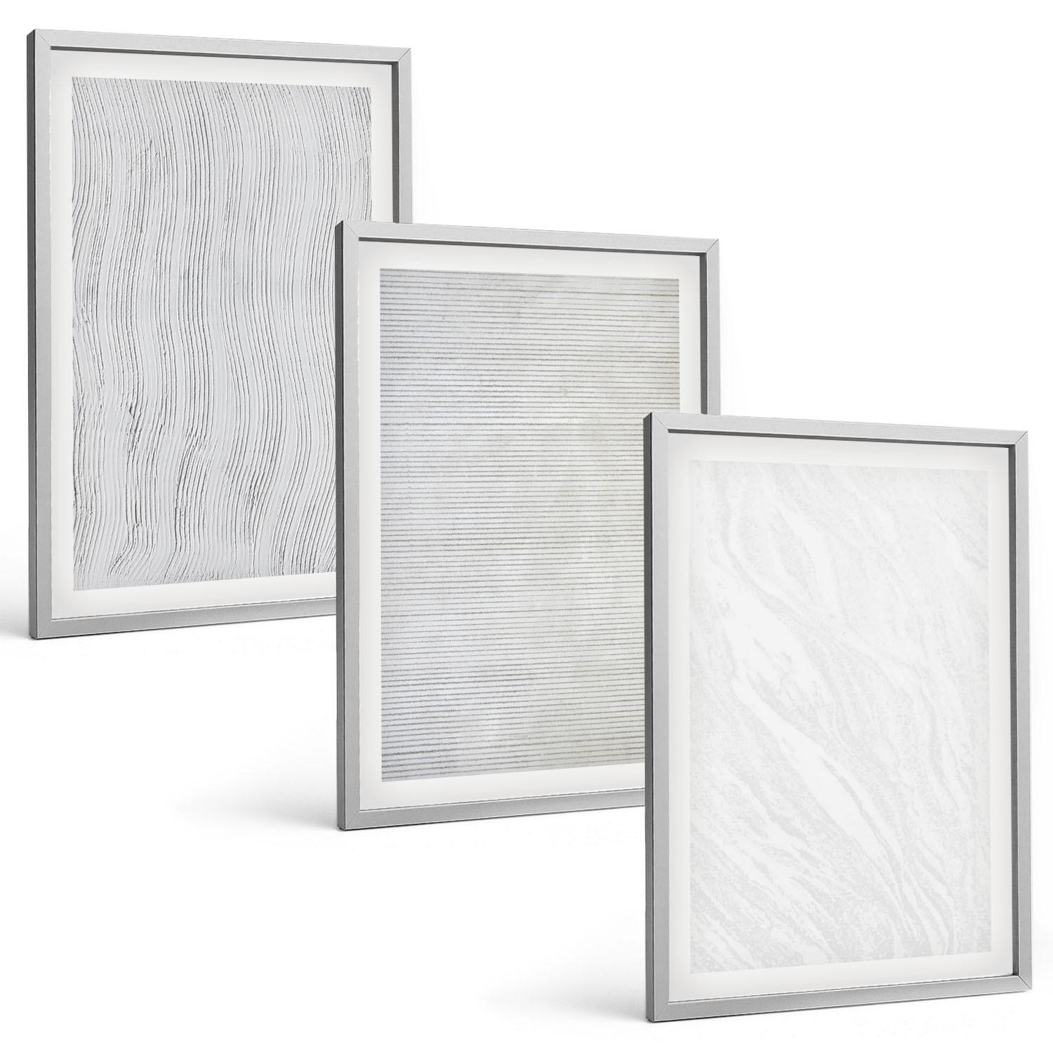 BILDER SET 3er Set - 40x60 cm Silberner Rahmen - Helle Sandmusterstrukturen - Silberfarben, Kunststoff (40/60cm) - TULUP