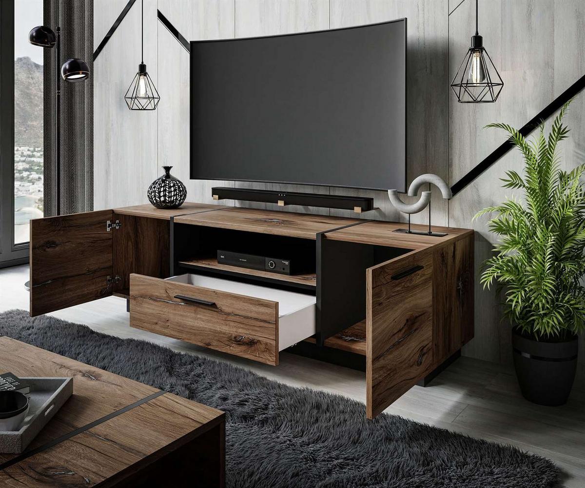 TV-ELEMENT ONYX LOFT 158 cm - Eichefarben/Schwarz, Holzwerkstoff (158/46/41.3cm) - Lookway