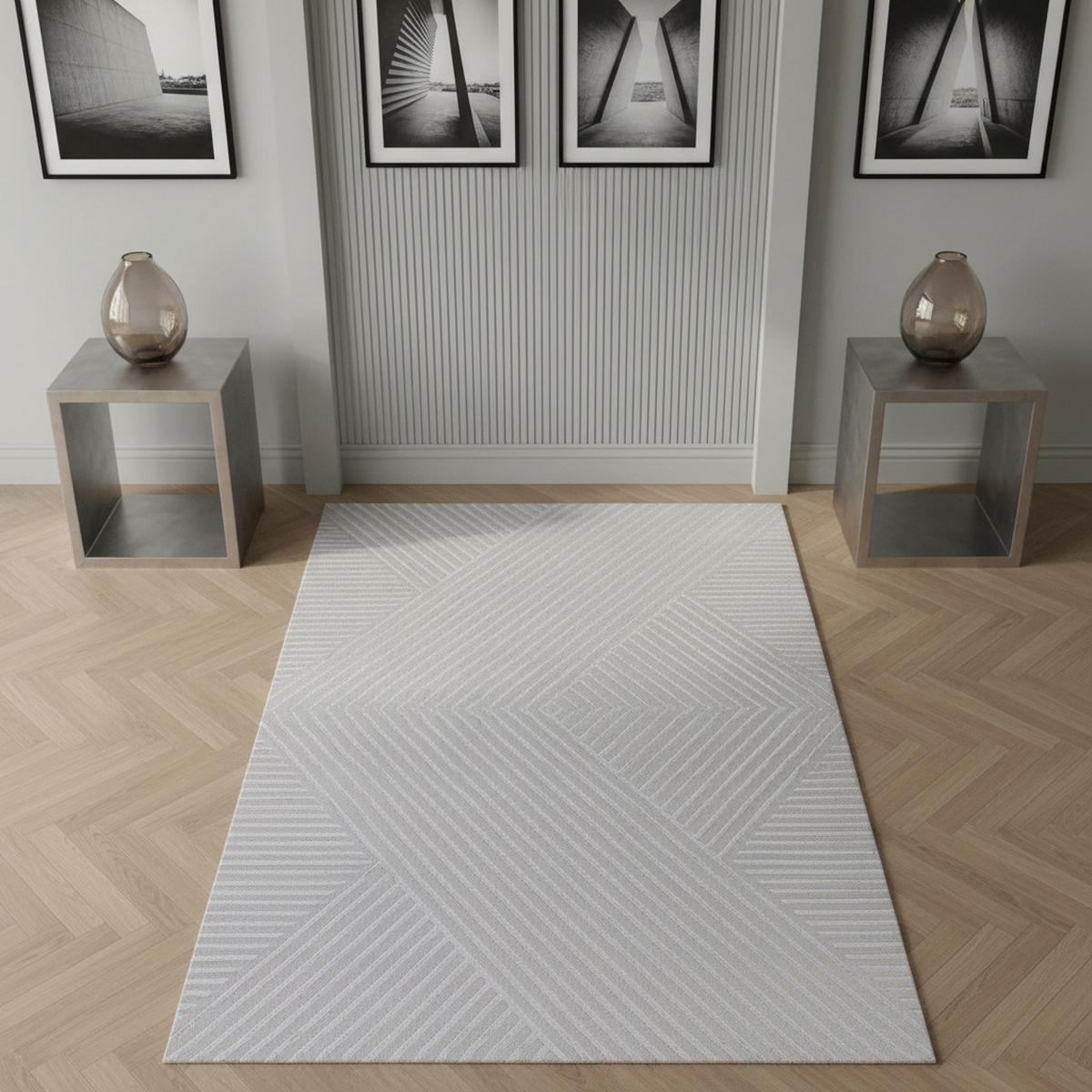 TEPPICH Kurzflor ILLER in Silber, mit 3D-Design, aus Jute, Florhöhe 12 mm, 200 x 290 cm - Silberfarben, Textil (290/200cm) - KADIMA DESIGN