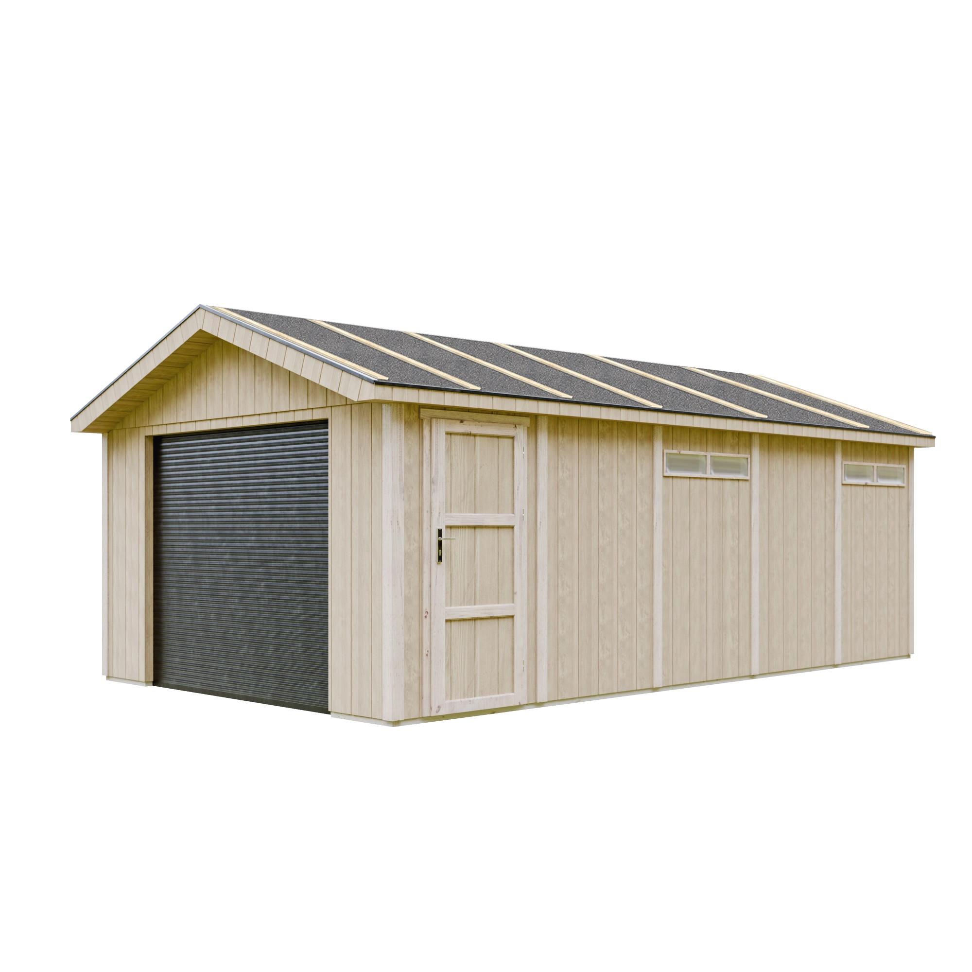 GARAGE Premium Qualität 21 m²- L378xB648 cm - Konstruktion aus LP Smartside-Panels - Gartenhaus M992B - Beige, Holzwerkstoff (354/269/604cm) - Timbela