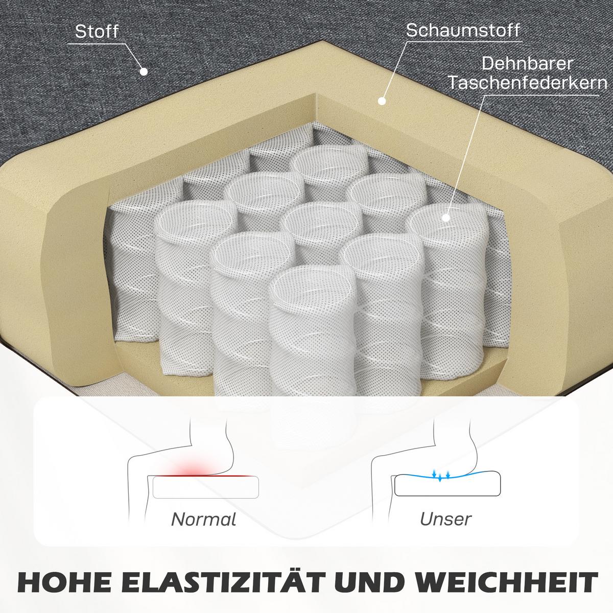 SOFA Polyester Gummiholz Grau - Naturfarben/Grau, Holz/Textil (56.5/77/117cm) - HOMCOM