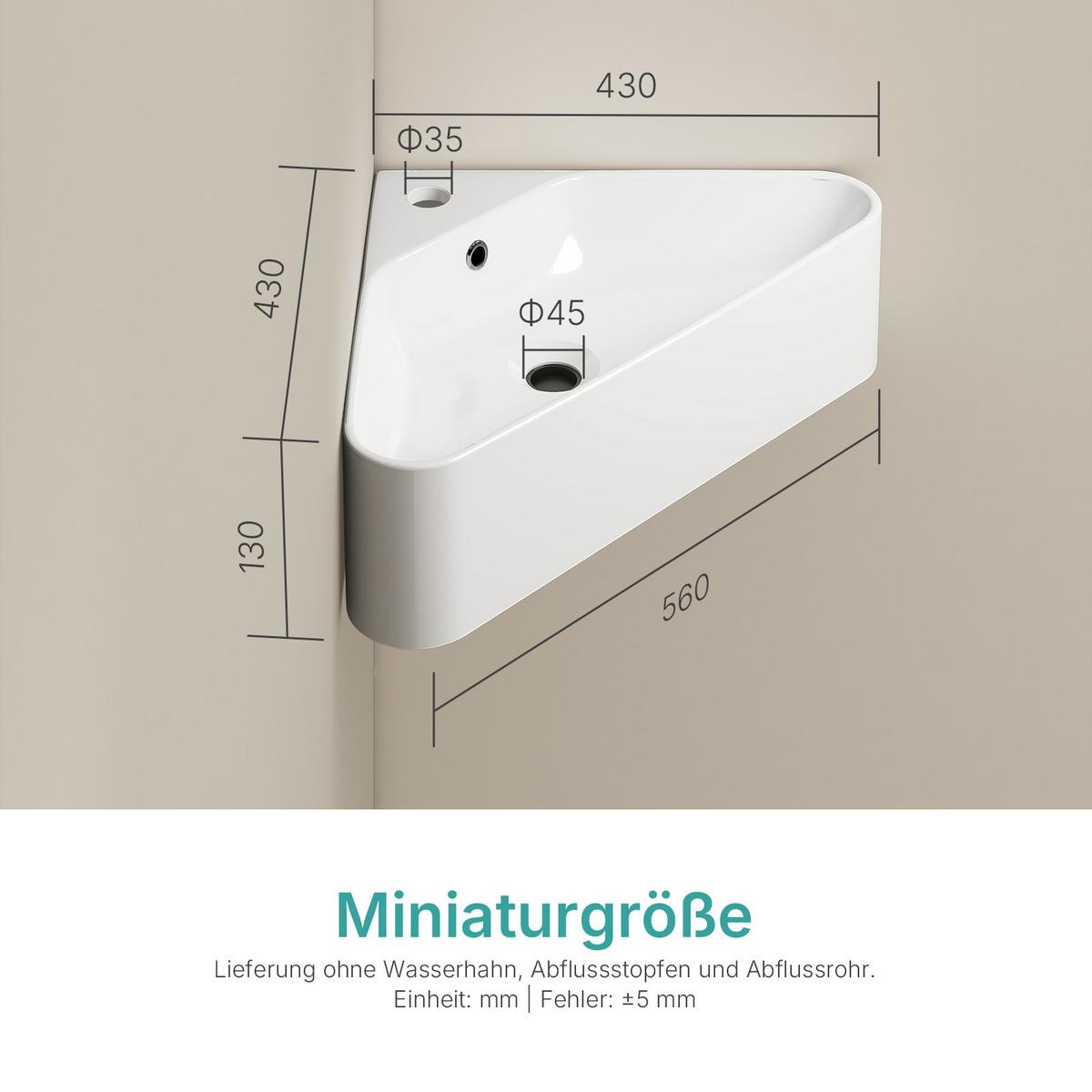 WASCHBECKEN Dreieckig Keramik Aufsatzbecken 56/34,5/13 cm - Weiß, Keramik (56/13/34cm) - EMKE