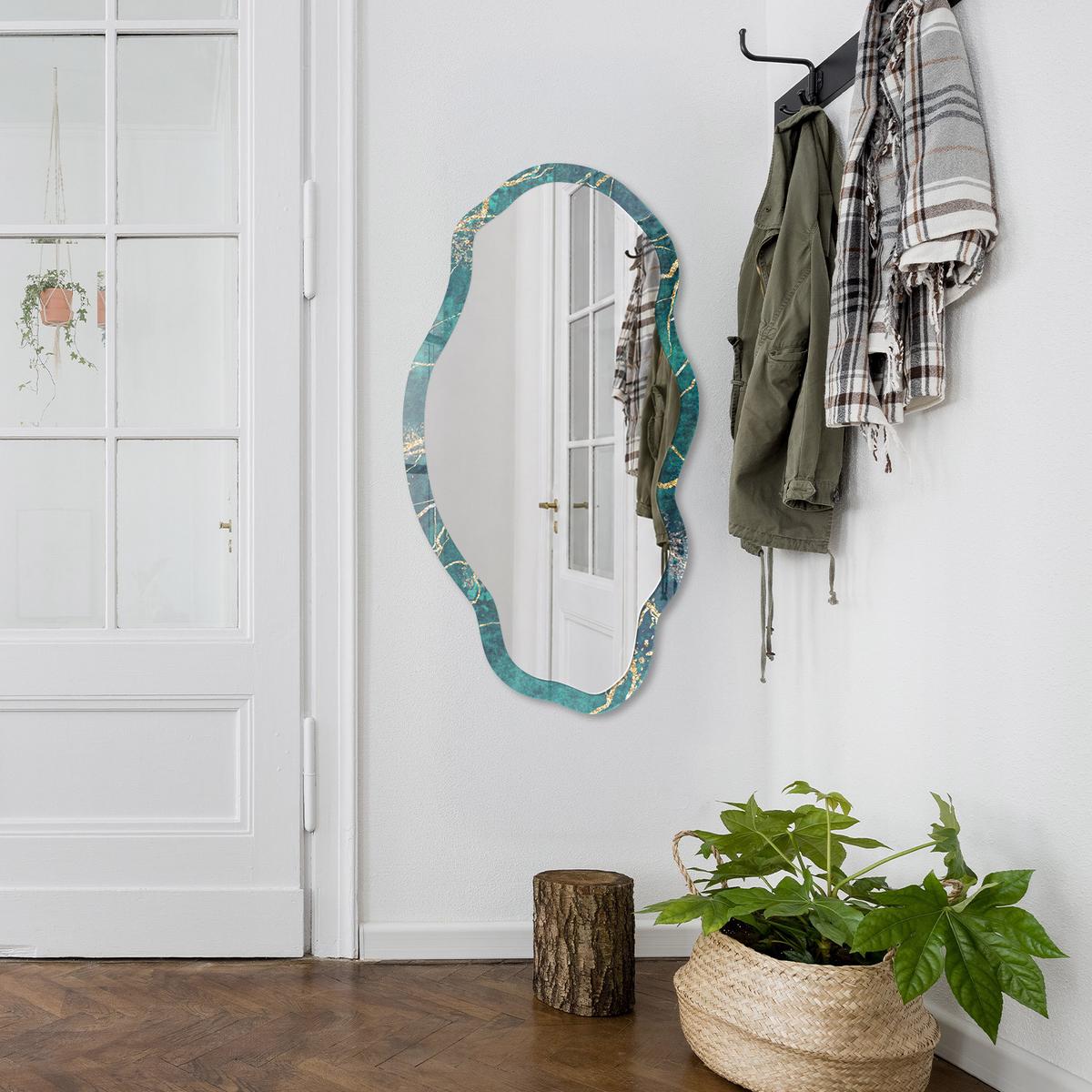 SPIEGEL 90x45 cm asymmetrisch mit Druck - Marmormuster - Transparent, Glas (45/90/0.4cm) - TULUP