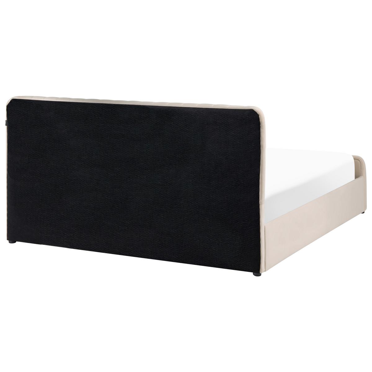 BETT mit Stauraum 180/200 Samtstoff Beige Lunan - Beige/Schwarz, Textil (180/200cm) - Beliani