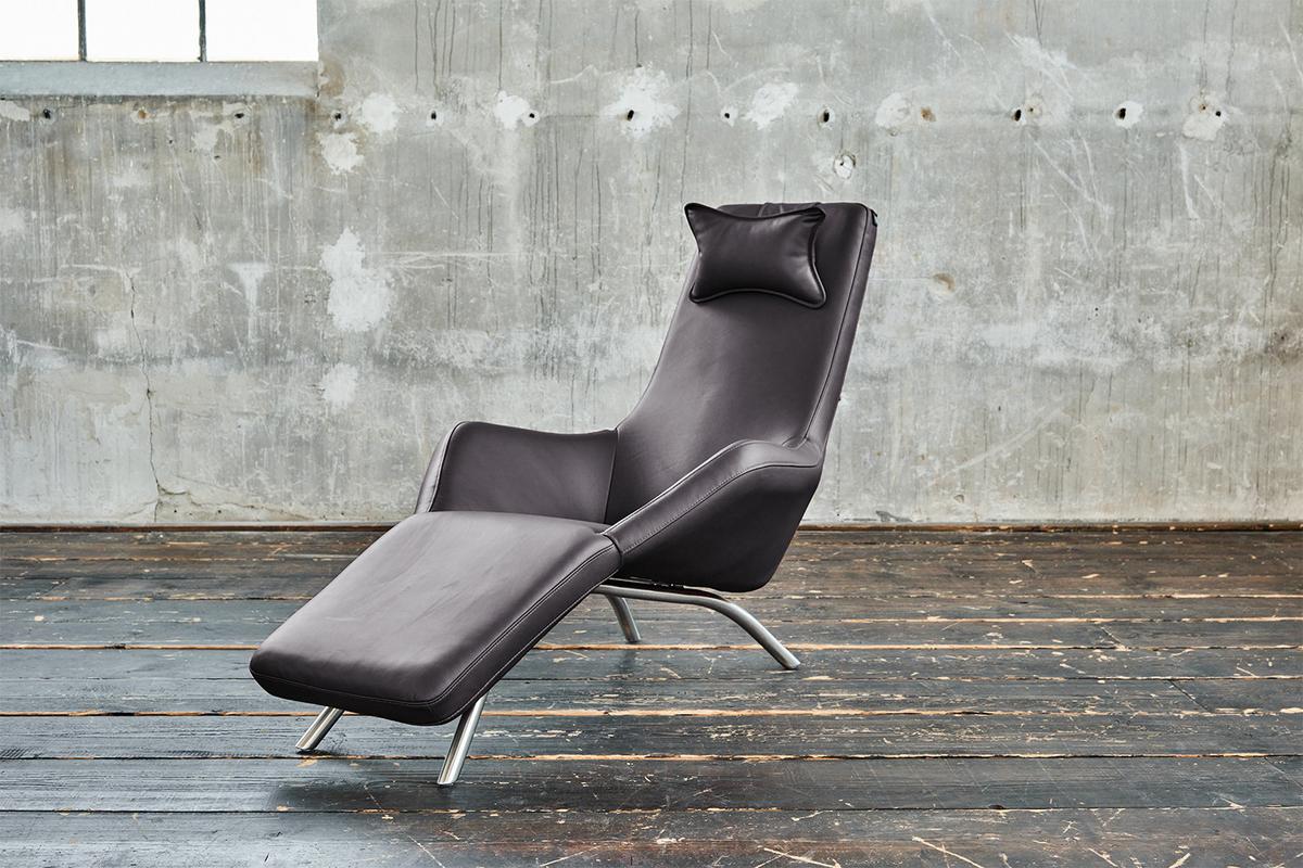 RELAXLIEGE CAVAL Grau Leder - Dunkelgrau/Silberfarben, Leder/Metall (79/95/157cm) - KAWOLA