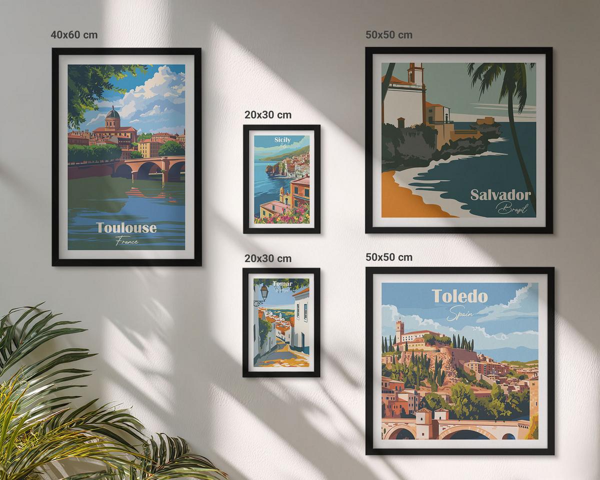 BILDER SET 5er Set - 50x50 cm & 20x30 cm & 40x60 cm Schwarzer Rahmen - Illustrationen zur Retro-Architektur der Berge - Schwarz, Kunststoff (40/60cm) - TULUP