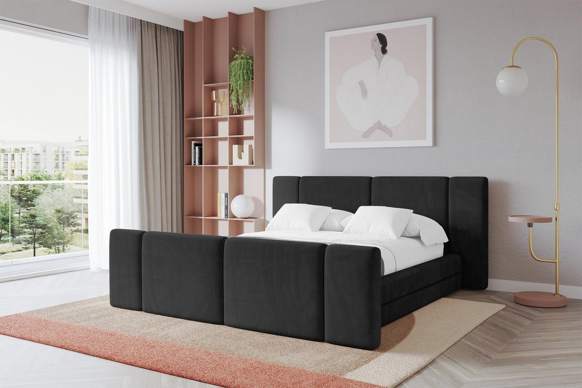 POLSTERBETT mit Bettkasten, Fußteil und Lattenrost, Bett mit Matratze H3/H4 - TEVO-Z 140x200 Schwarz - Schwarz, Holzwerkstoff/Textil (140/200cm) - ALTDECOR