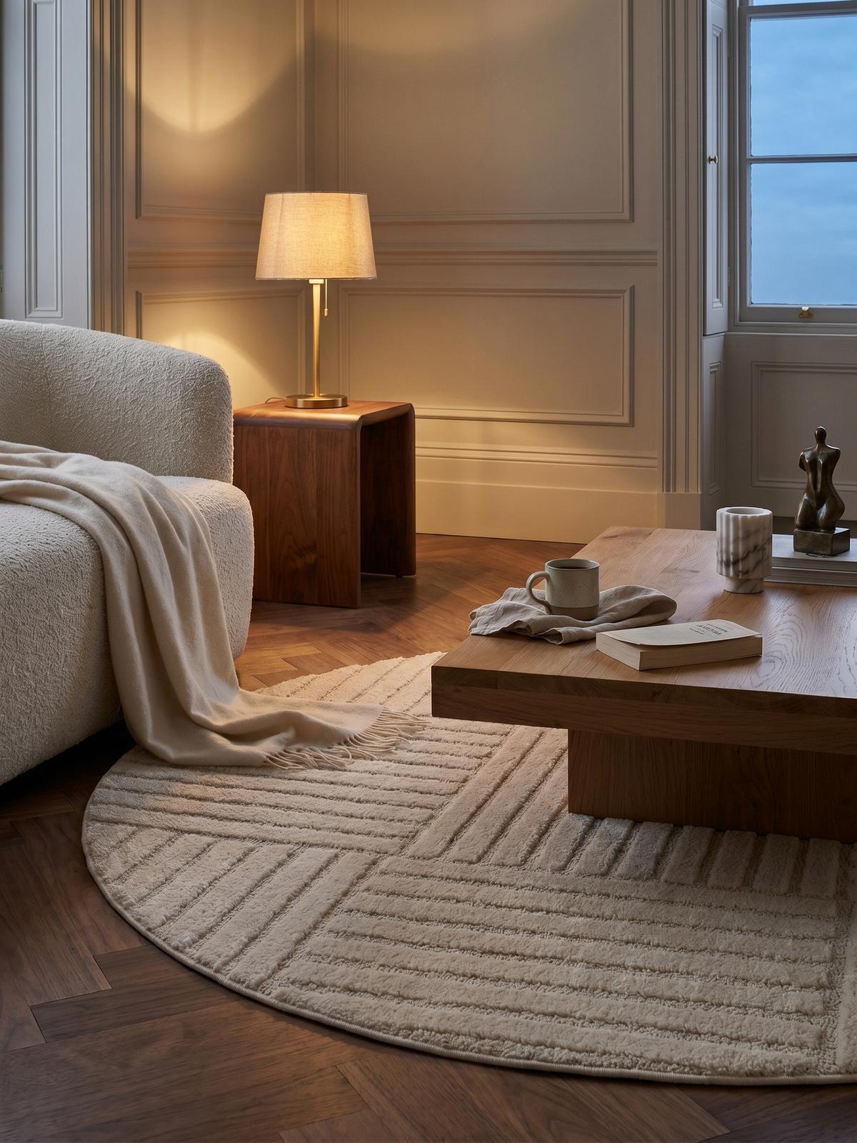 TEPPICH Hochflor RIGI in Creme, mit Cord-Streifen-Patchwork, Ø 200 cm - Beige, Textil (200/200cm) - KADIMA DESIGN