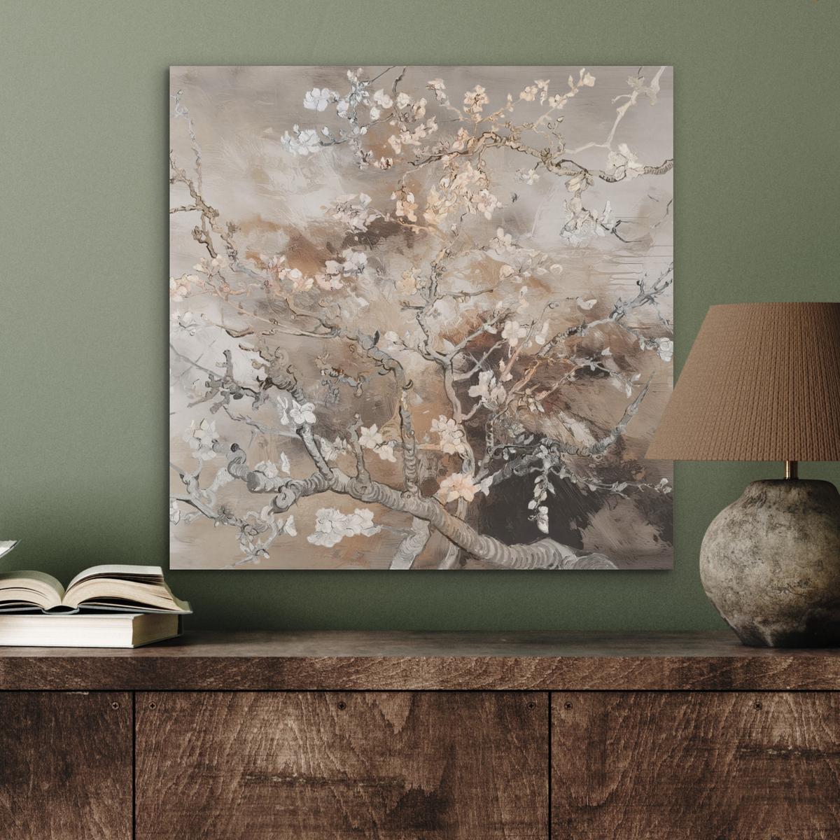 AKUSTIKBILD Mandelblüte - Kunst - Van Gogh - Beige - Abstrakt Wandbilder 60x60 cm - Braun, Kunststoff (60/60/0.9cm) - MuchoWow
