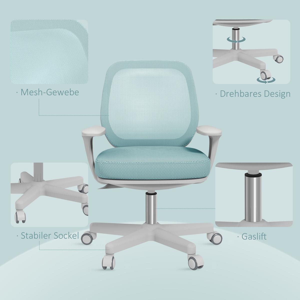 BÜROSTUHL Polyester Kunststoff Grün - Hellgrün/Grau, Kunststoff/Textil (48/94.5/55cm) - Vinsetto