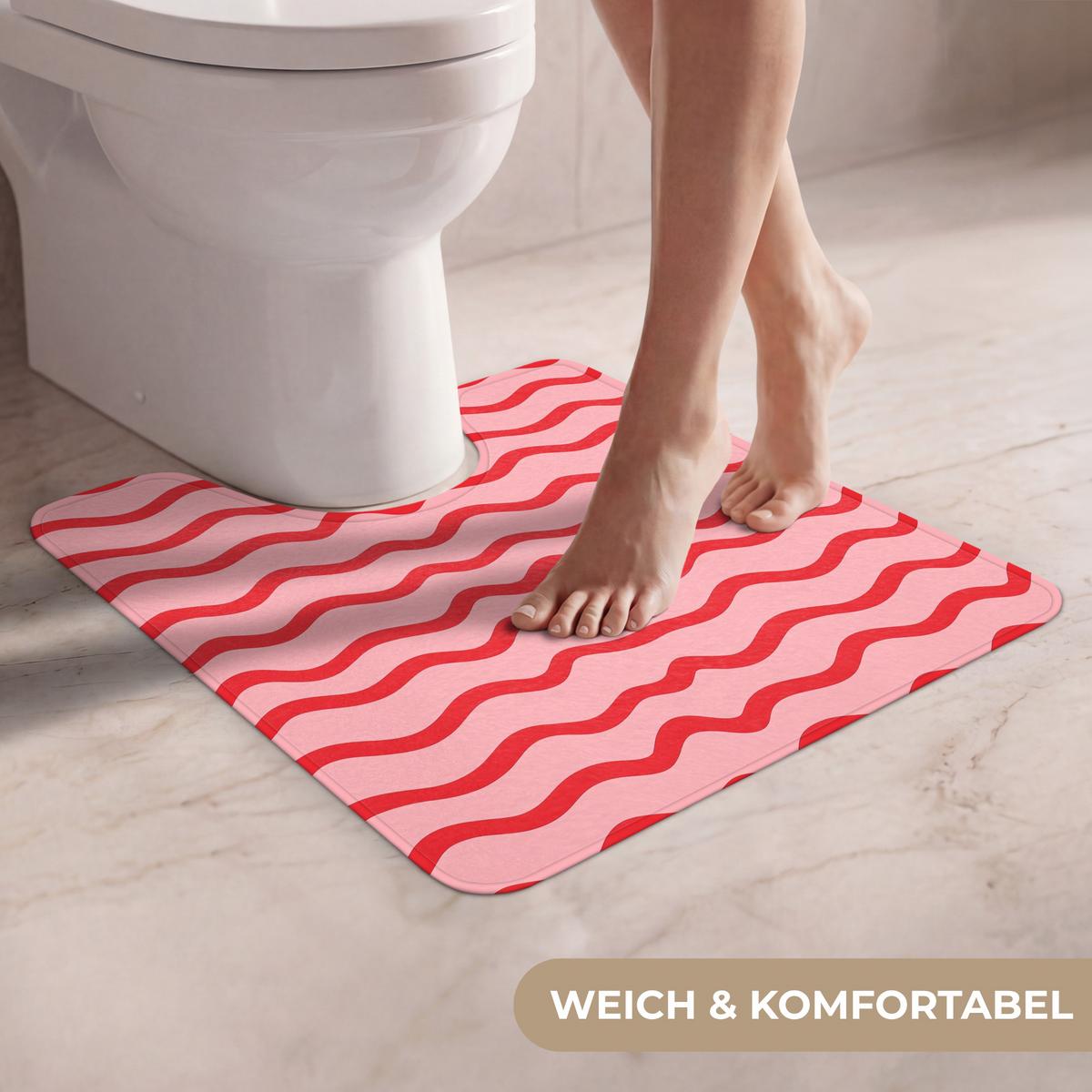 WC-VORLEGER Verspielt - Muster - Rot Toilettenvorleger 55x60 cm - Rosa, Textil (55/1cm) - OnlyWow