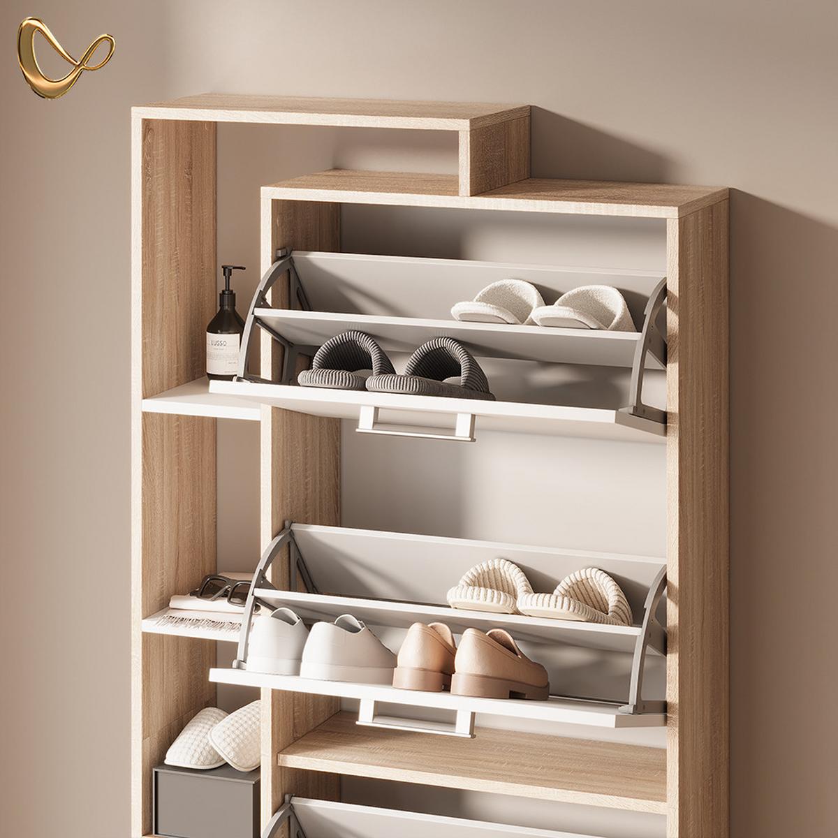 SCHUHKIPPER Ortello Weiß/Sonoma 80 x 166.1 cm mit 4 Fächern - Weiß/Sonoma Eiche, Holzwerkstoff (80/166.1/24.2cm) - Livinity®