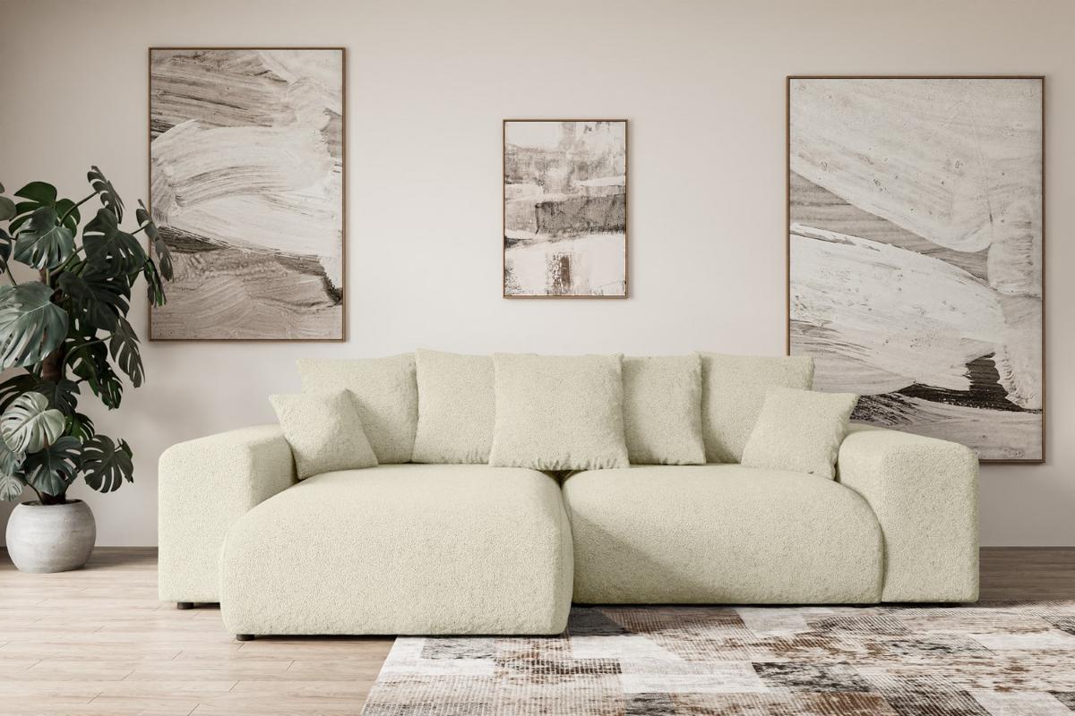 ECKSOFA Ottomane links ESKAR-L 266x176x72 Creme Bouclé - Creme/Haselnussfarben, Holzwerkstoff/Kunststoff (266/176cm) - ALTDECOR