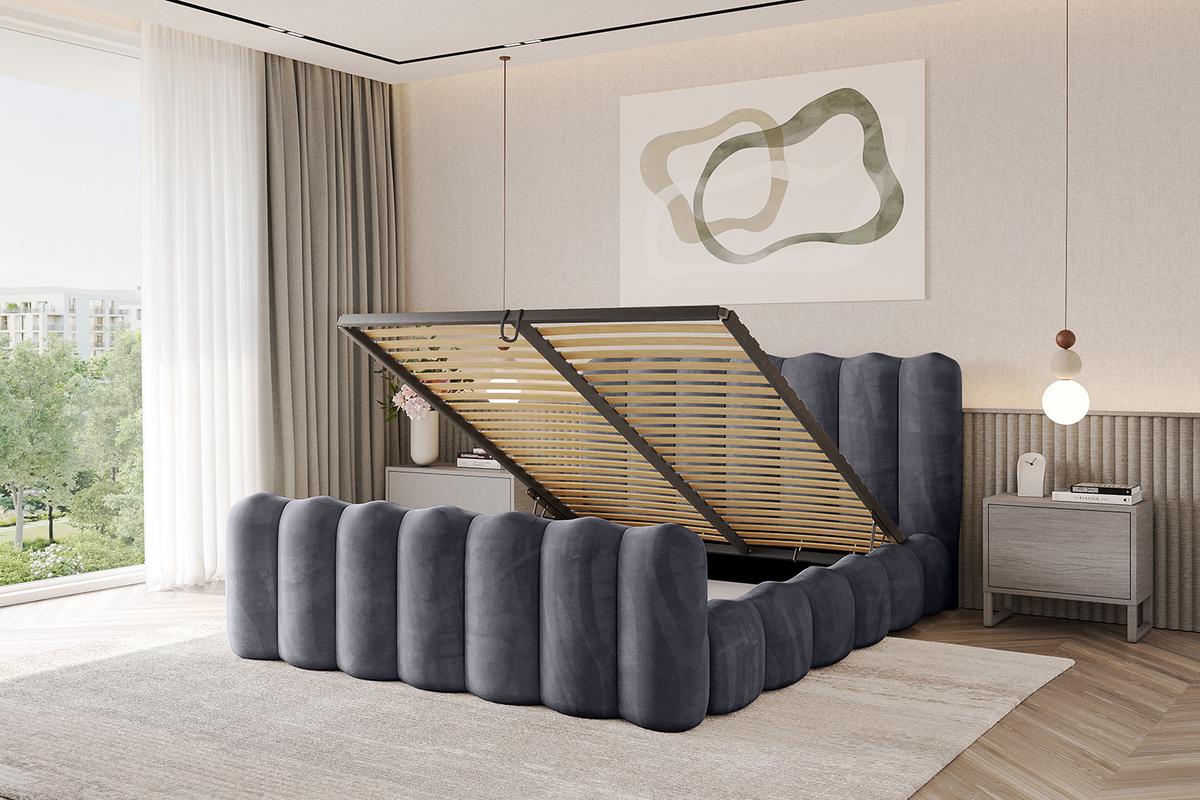 POLSTERBETT mit Bettkasten, Fußteil und Lattenrost, Bett mit Matratze H3/H4 - SORA-Z 180x200 Dunkelgrau - Dunkelgrau, Holzwerkstoff/Textil (180/200cm) - ALTDECOR