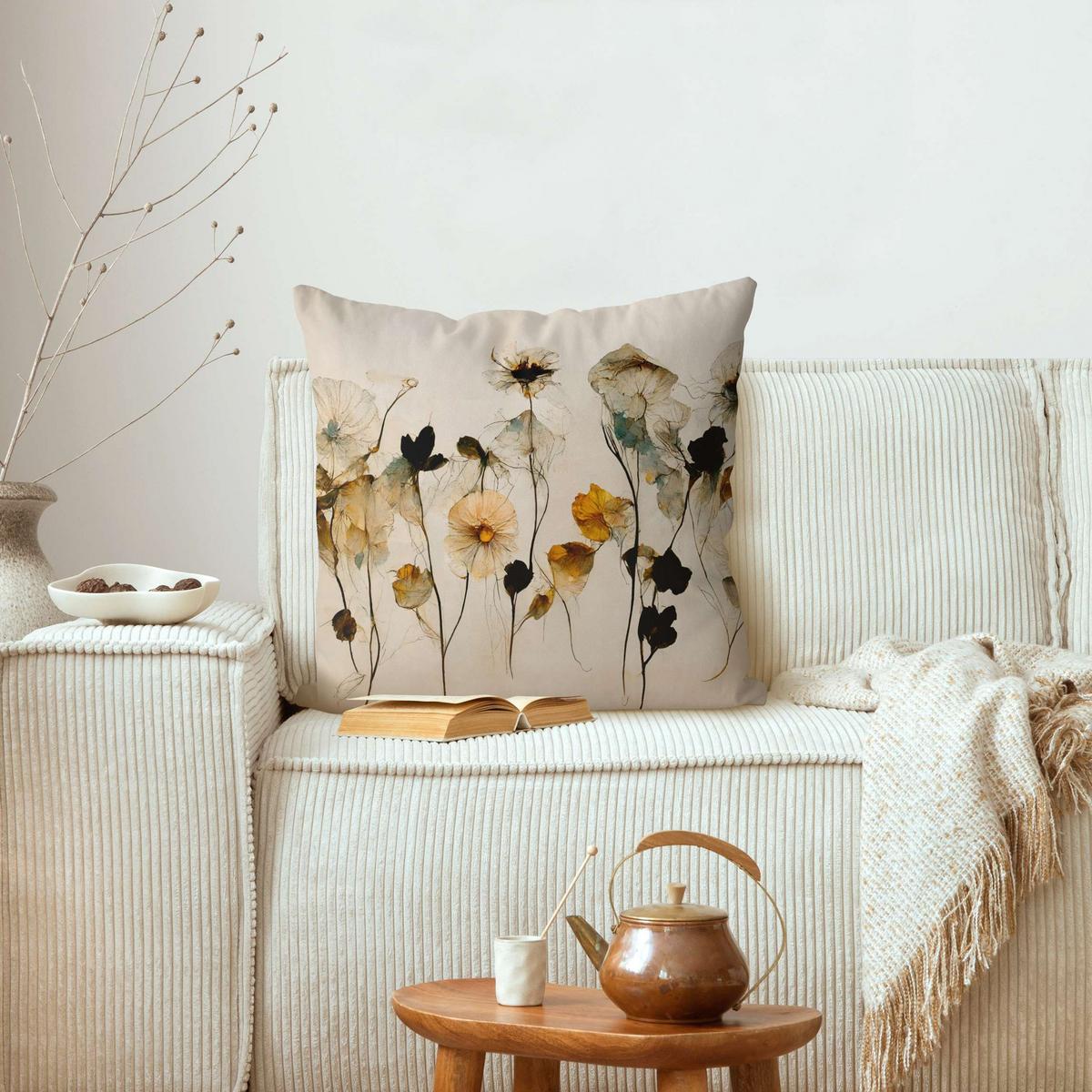 DEKOKISSEN Warme Blüten 40/40 cm - Beige, Textil (40/40/10cm) - Bilderwelten