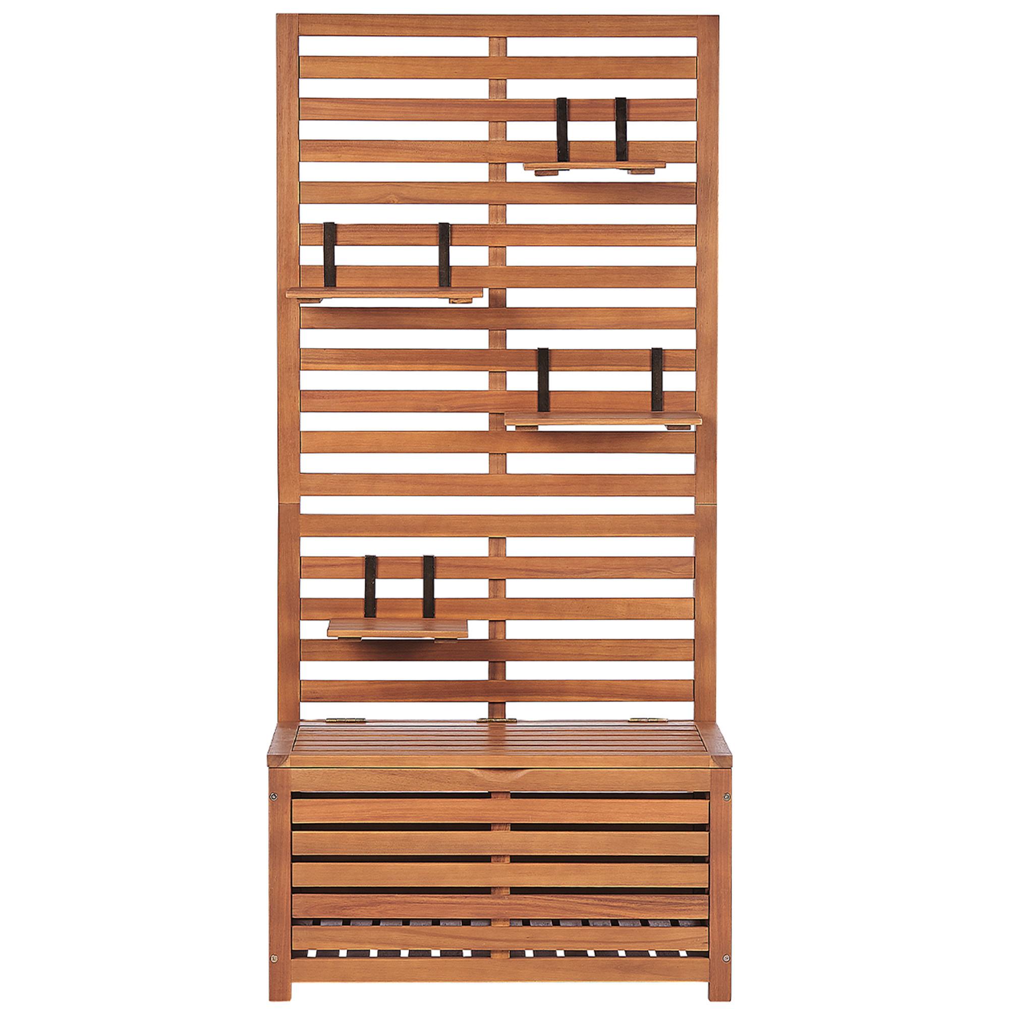 GARTENBANK Akazienholz hellbraun mit Stauraum Wandpaneel 80 cm Matino - Hellbraun, Holz (80/170/40cm) - Beliani