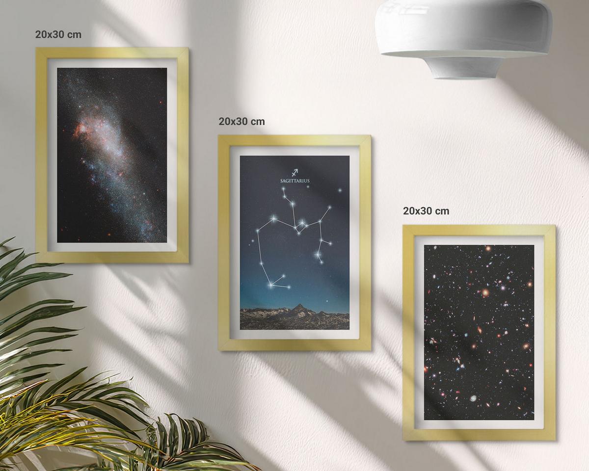BILDER SET 3er Set - 20x30 cm Goldrahmen - Galaxien, Sternbilder, Weltraum, Schütze - Goldfarben, Kunststoff (20/30cm) - TULUP