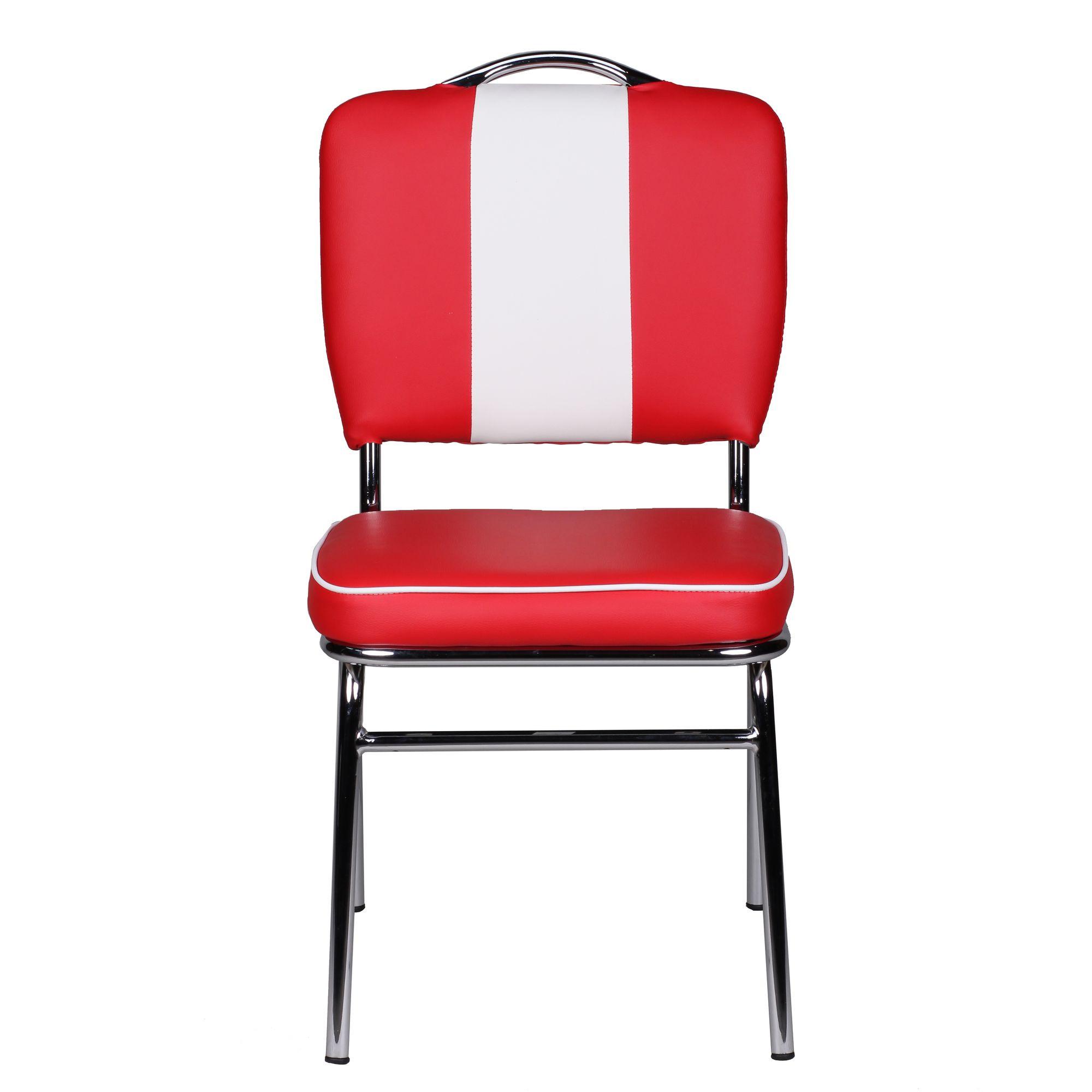 ESSZIMMERSTUHL Kunstleder mit Rückenlehne und Polstersitz Retro 50er Jahre, Rot 47x45x90 cm - Rot/Silberfarben, Textil/Metall (47/90/45cm) - KADIMA DESIGN