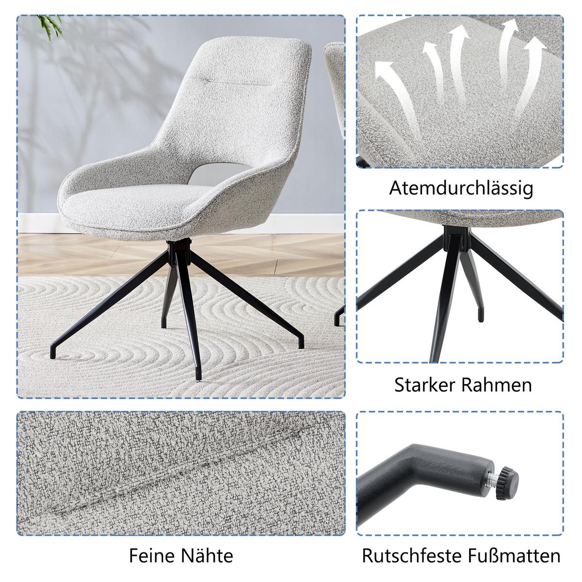ESSZIMMERSTUHL 2er Set 360° Drehbar Beigegrau Stoff & Schwarzes Metallgestell - Greige, Textil (50/87/50cm) - Urban Meuble