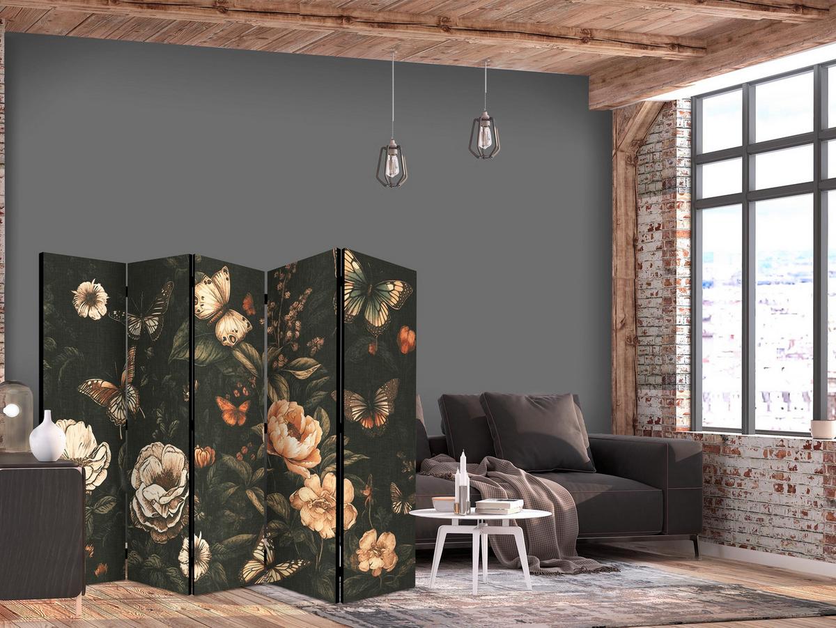 PARAVENT 5-tlg 225x172 cm Schmetterlinge und Blumen - Multicolor, Holz/Textil (225/172/3cm) - Muralo