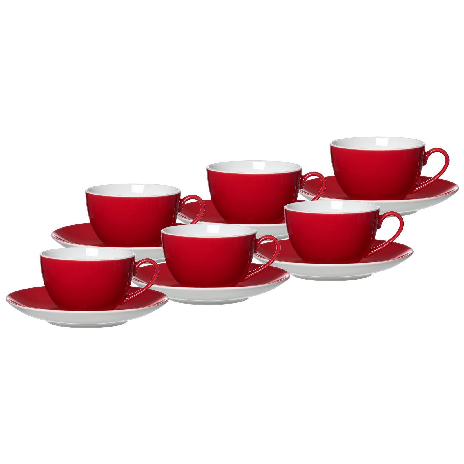 KAFFEETASSEN MIT UNTERTASSEN Doppio Rot 200 ml 6er Set - Rot, Keramik (16/8/16cm) - Ritzenhoff Breker